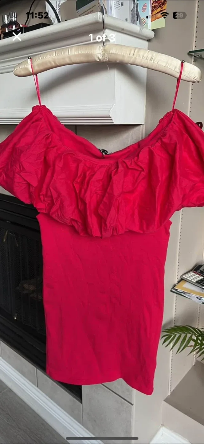 Zara Red Off-the-Shoulder Top - Size L thumbnail