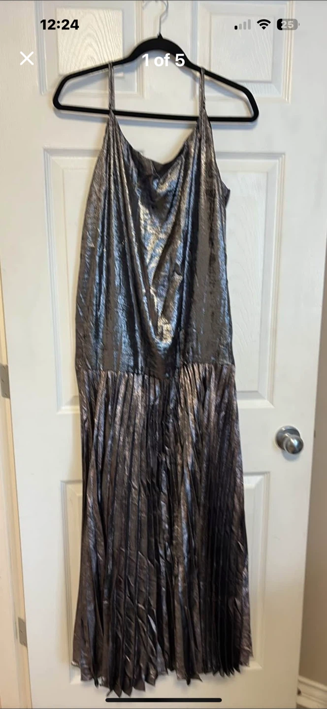 Tibi Metallic Pleated Dress