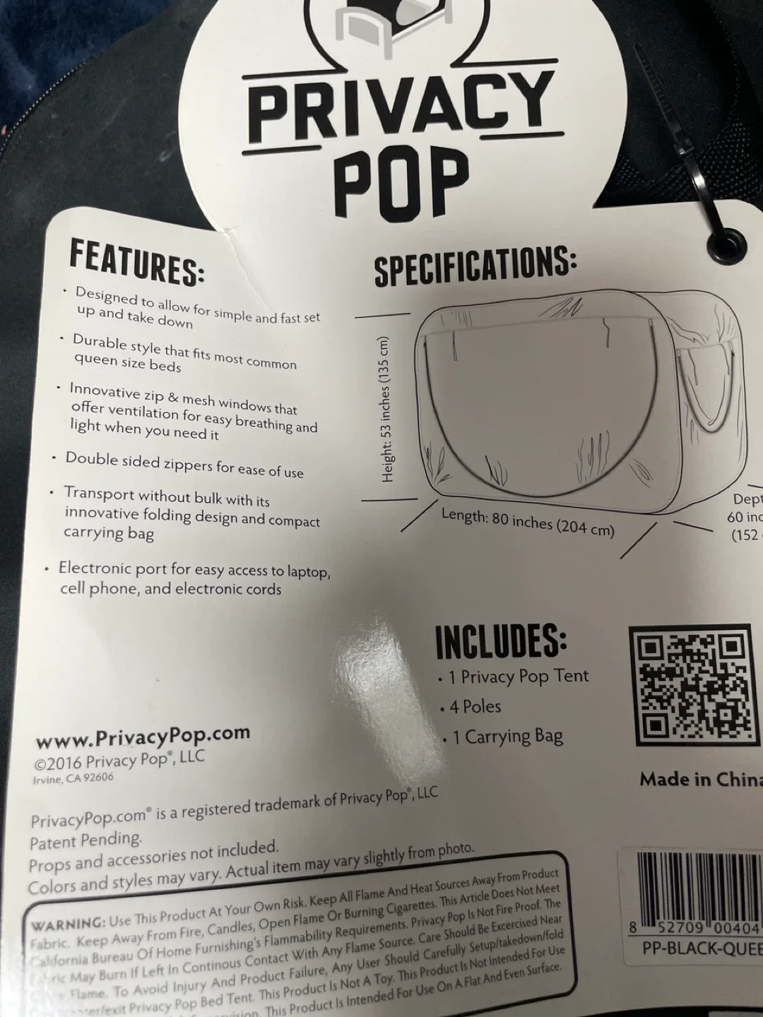 Privacy Pop Bed Tent - Black, Queen Size image indicator(2)