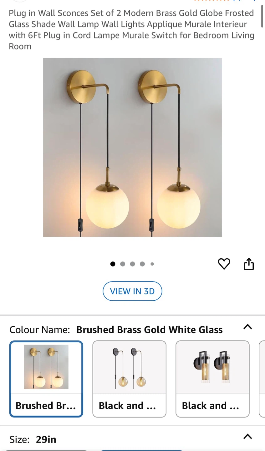 Modern Brass Gold Globe Wall Lamp - Set of 2