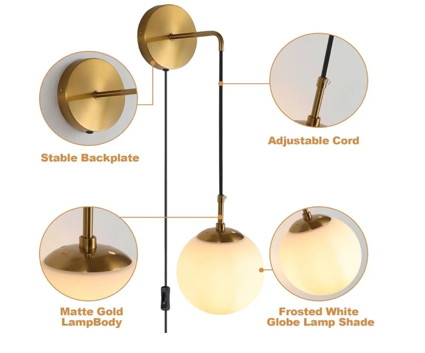 Modern Brass Gold Globe Wall Lamp - Set of 2 image indicator(6)
