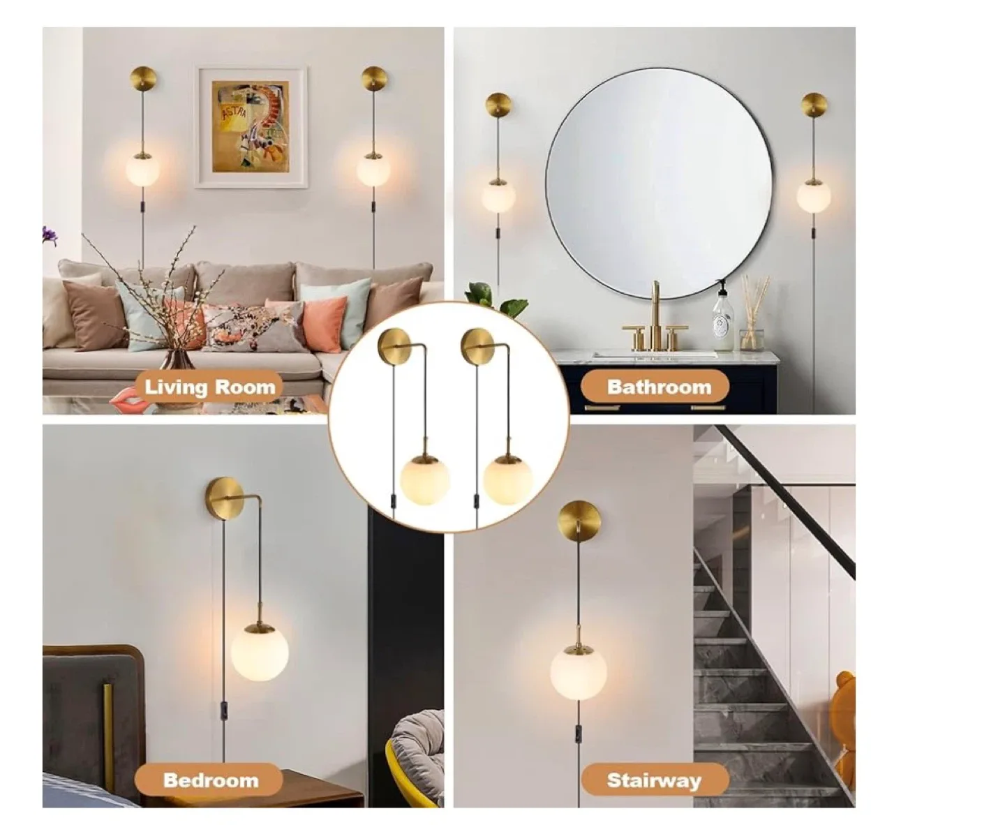 Modern Brass Gold Globe Wall Lamp - Set of 2 image indicator(5)