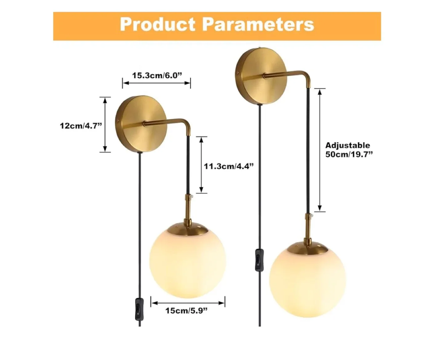Modern Brass Gold Globe Wall Lamp - Set of 2 image indicator(7)