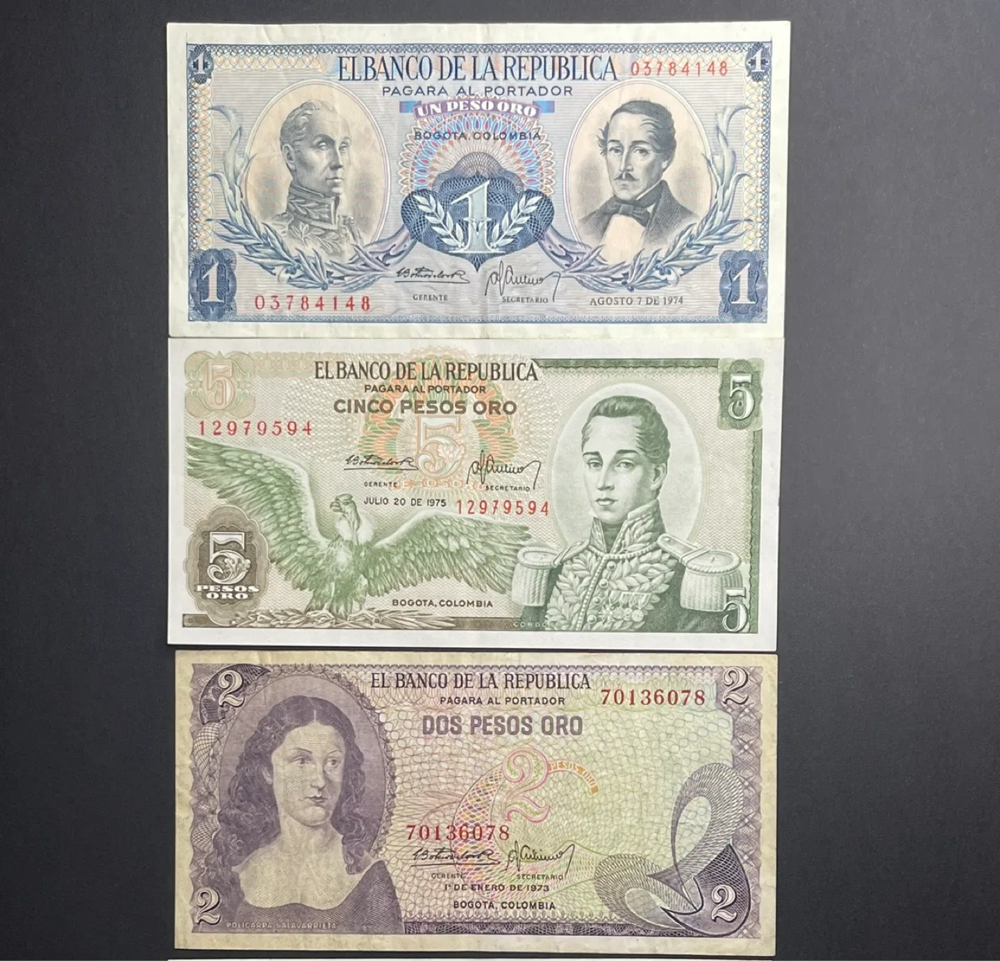 1, 2 and 5 pesos oro | Colombia 1973-75 thumbnail