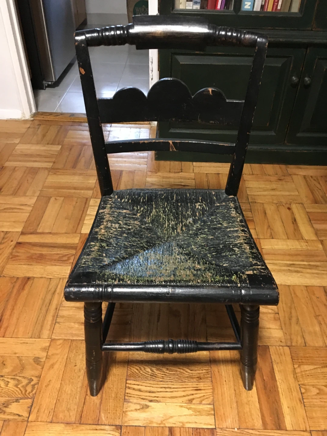 Primitive Antique Black Wooden Chair - photo 2