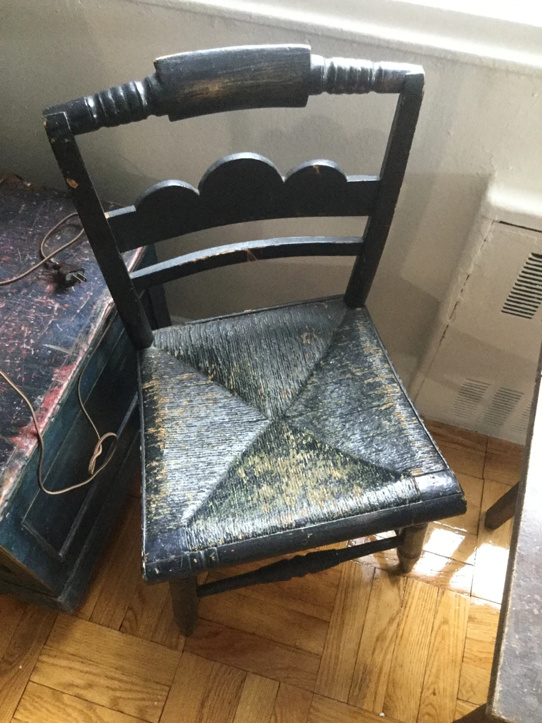 Primitive Antique Black Wooden Chair