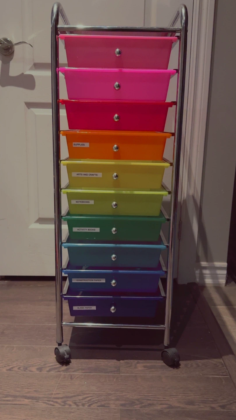 Rolling Storage Cart with Rainbow Drawers