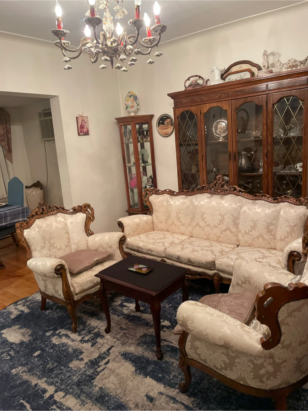 Antique Style Floral Upholstered Chair & Sofa Set