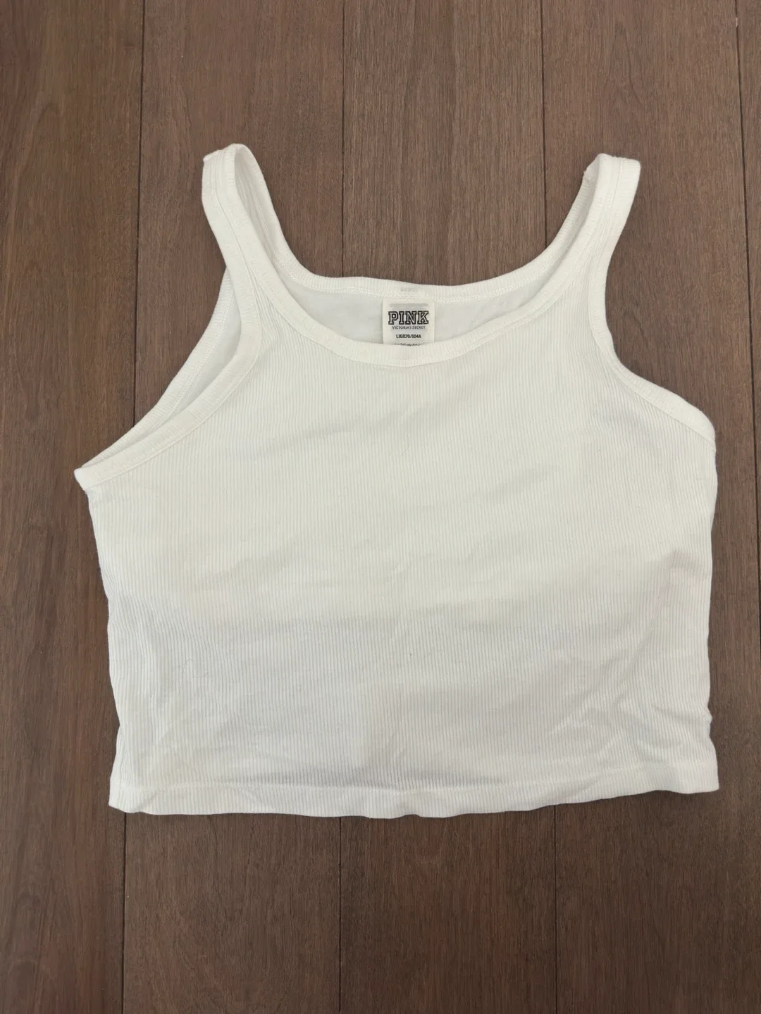 PINK Victoria's Secret White Ribbed Tank Top, Size L thumbnail