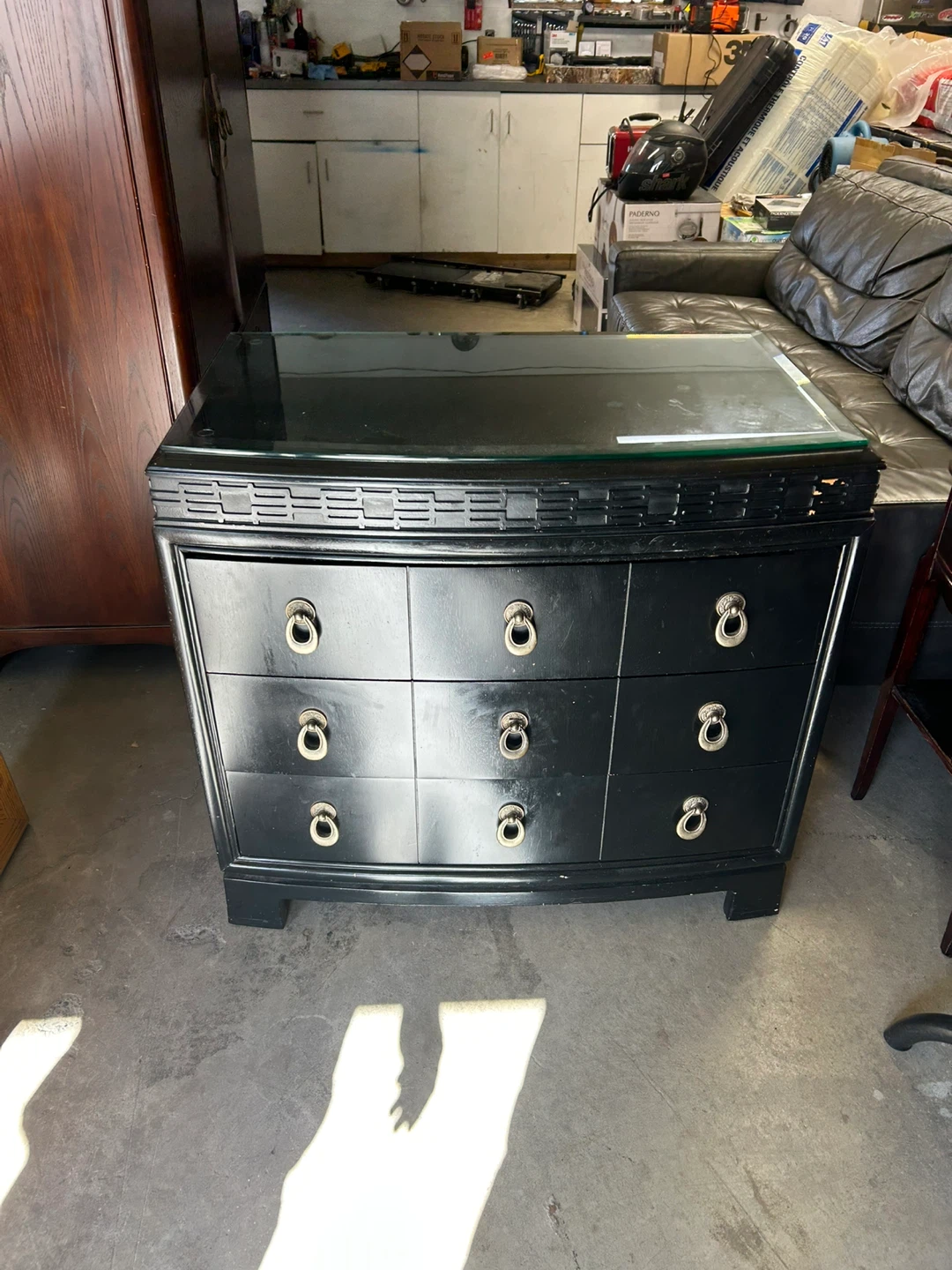 American Drew Black Dresser with Glass Top