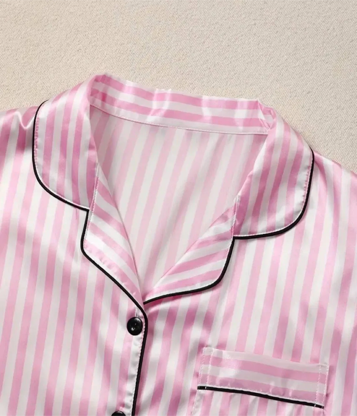 Pink Striped Satin Pajama Set, size L image indicator(2)