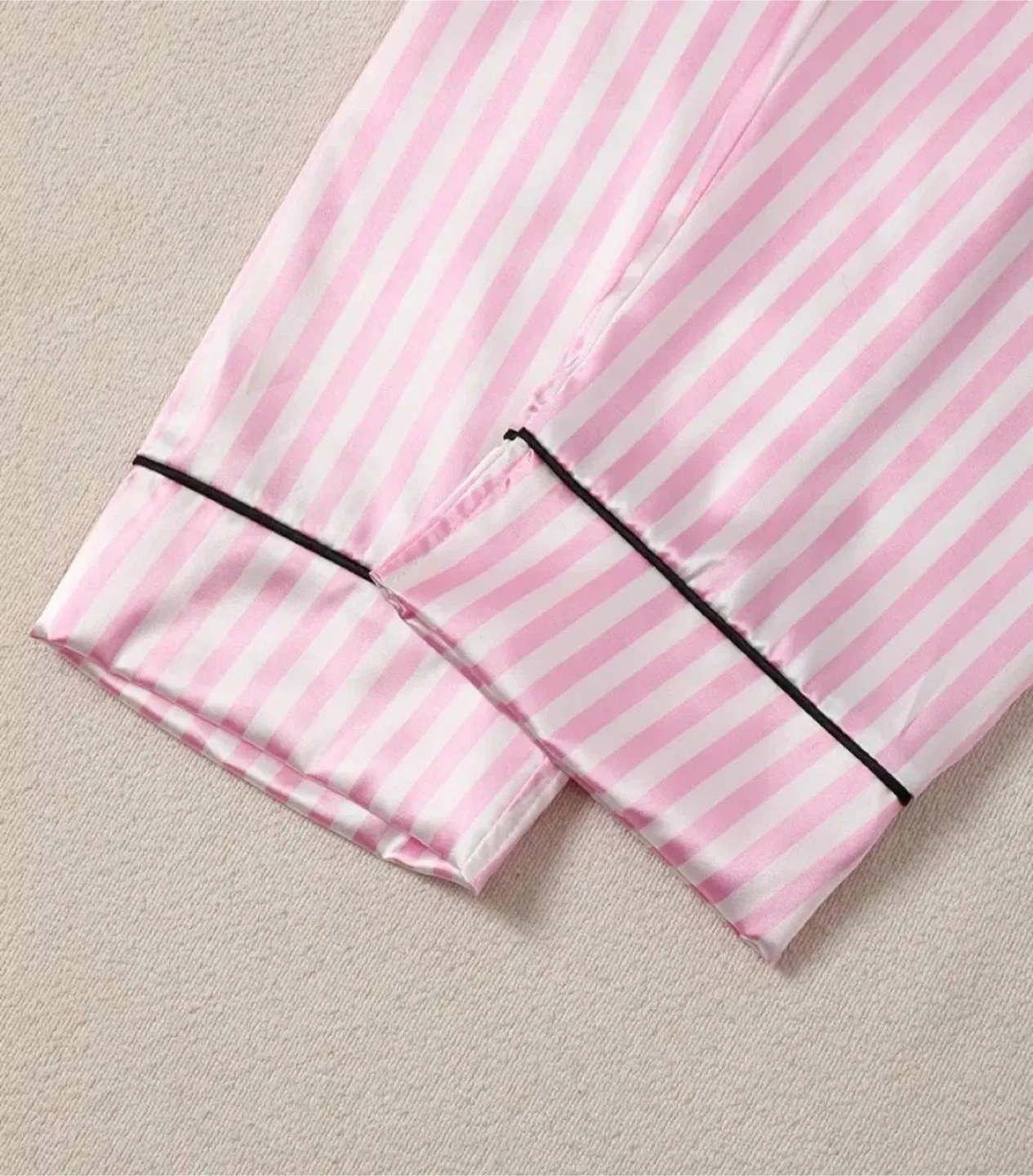 Pink Striped Satin Pajama Set, size L image indicator(7)