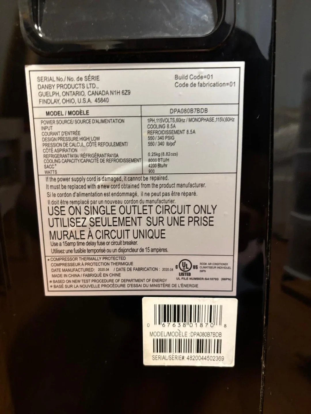Danby Portable Air Conditioner DPA080B7BDB image indicator(3)