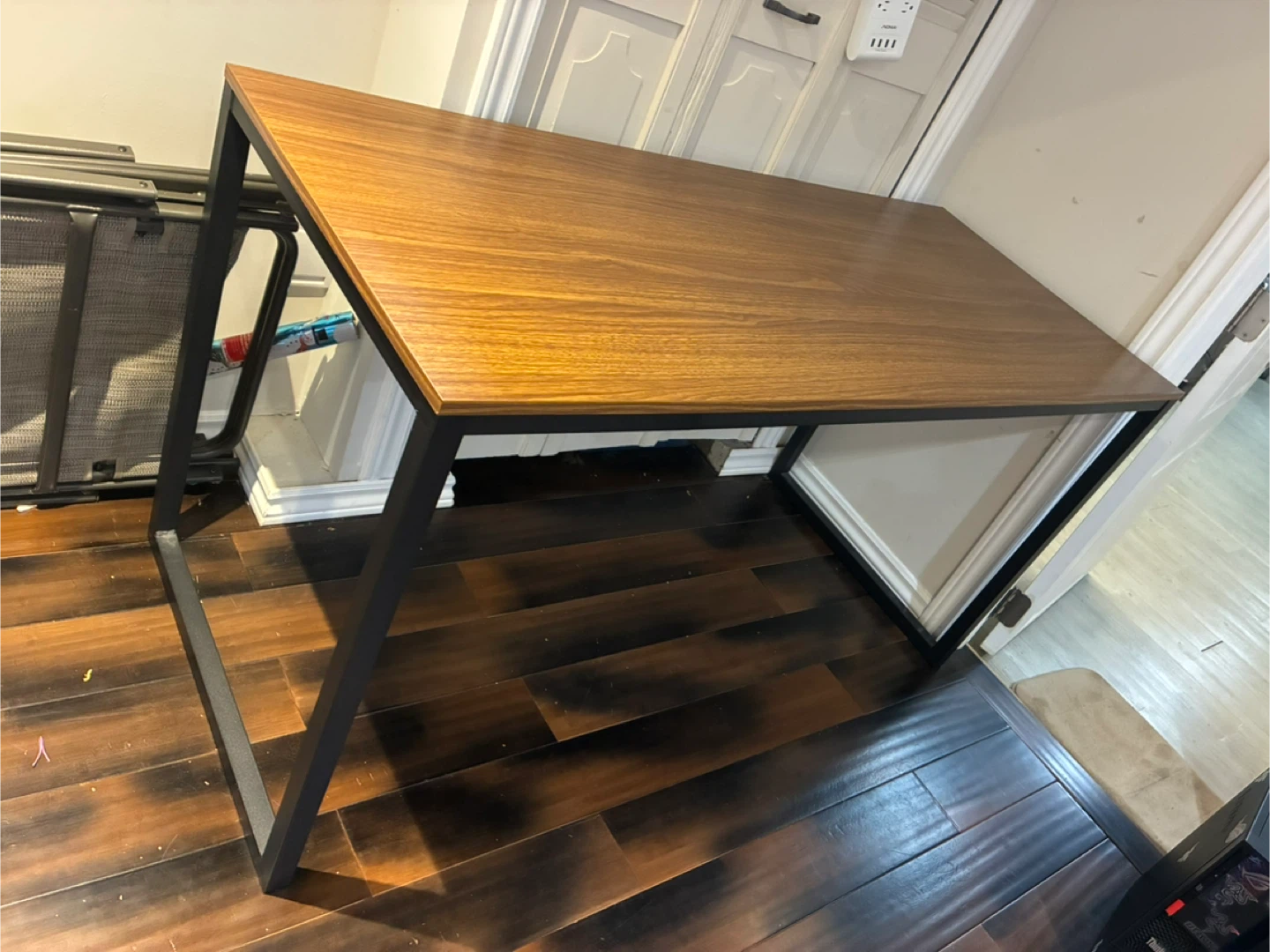 Wood and Black Metal Frame Desk