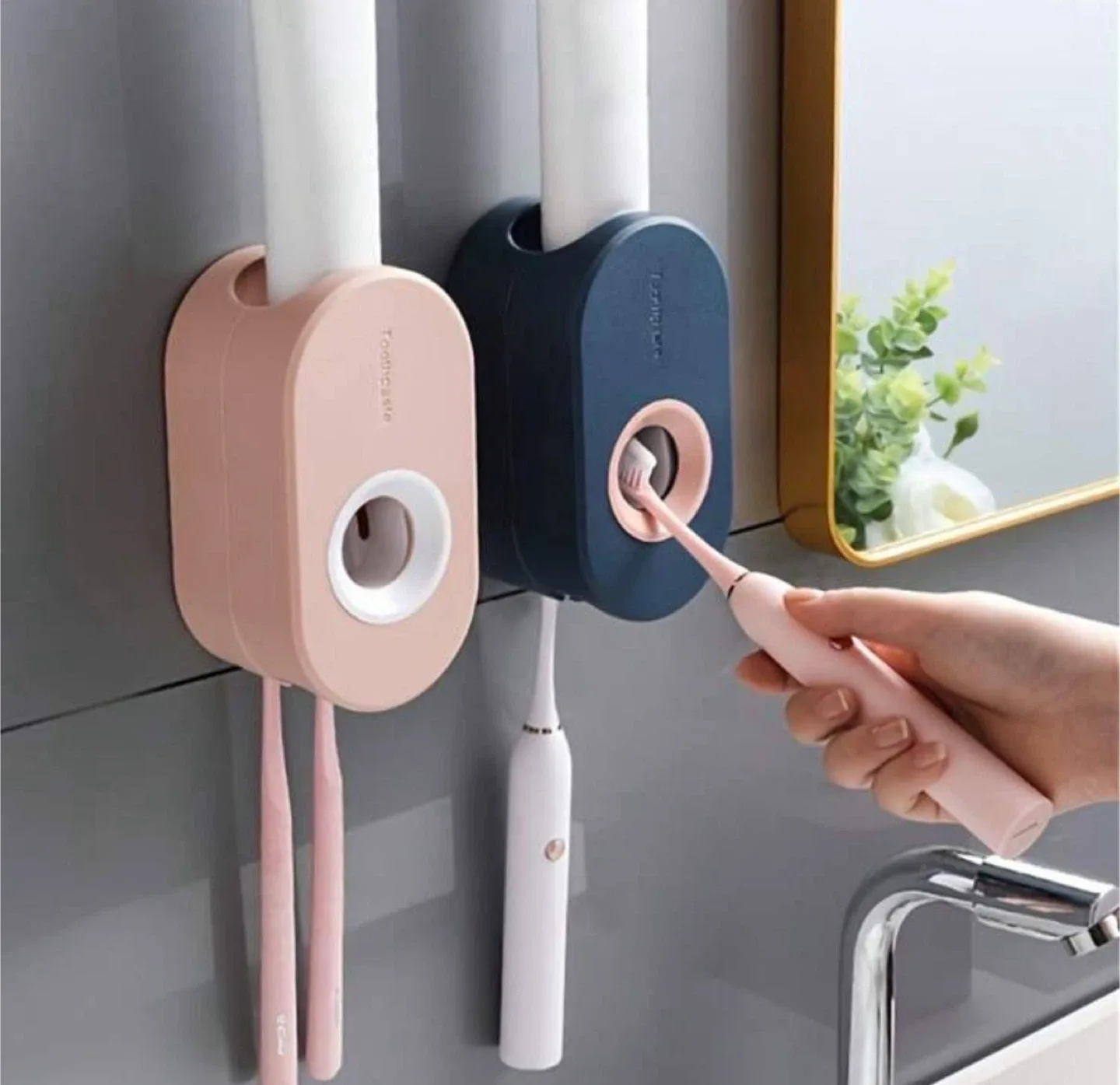 Wall-Mounted Toothpaste Dispenser( Pink/Dark Blue) image indicator(2)