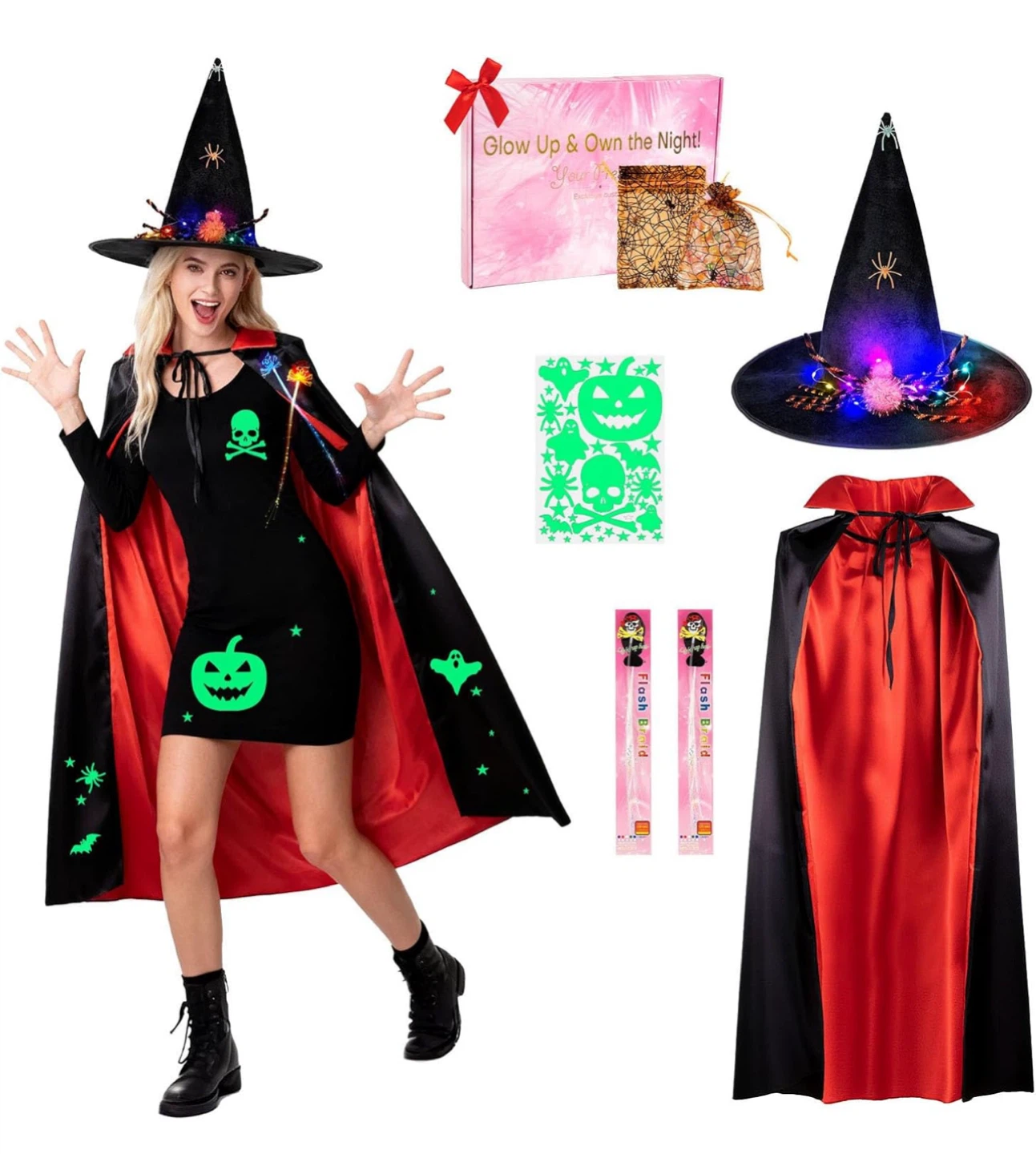 Halloween Costume Set: Cape, Hat, Stickers, and More!