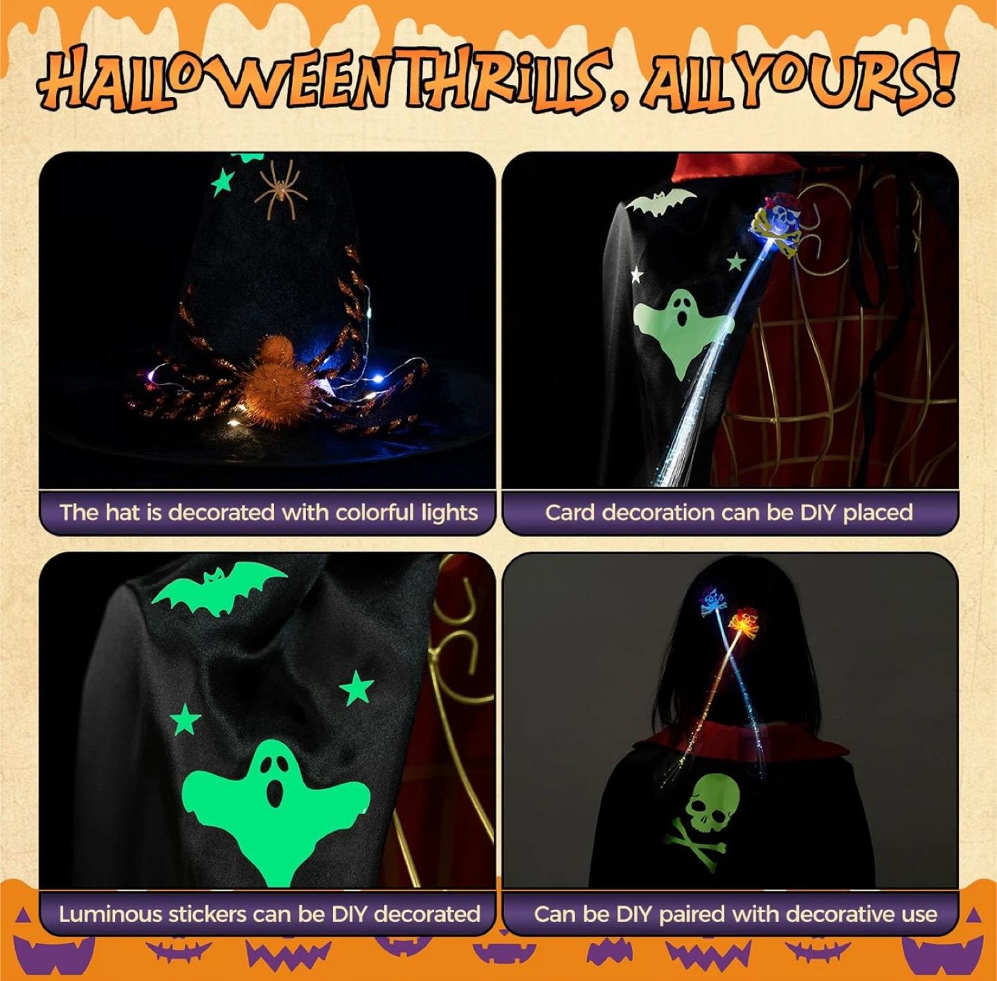Halloween Costume Set: Cape, Hat, Stickers, and More! - photo 5