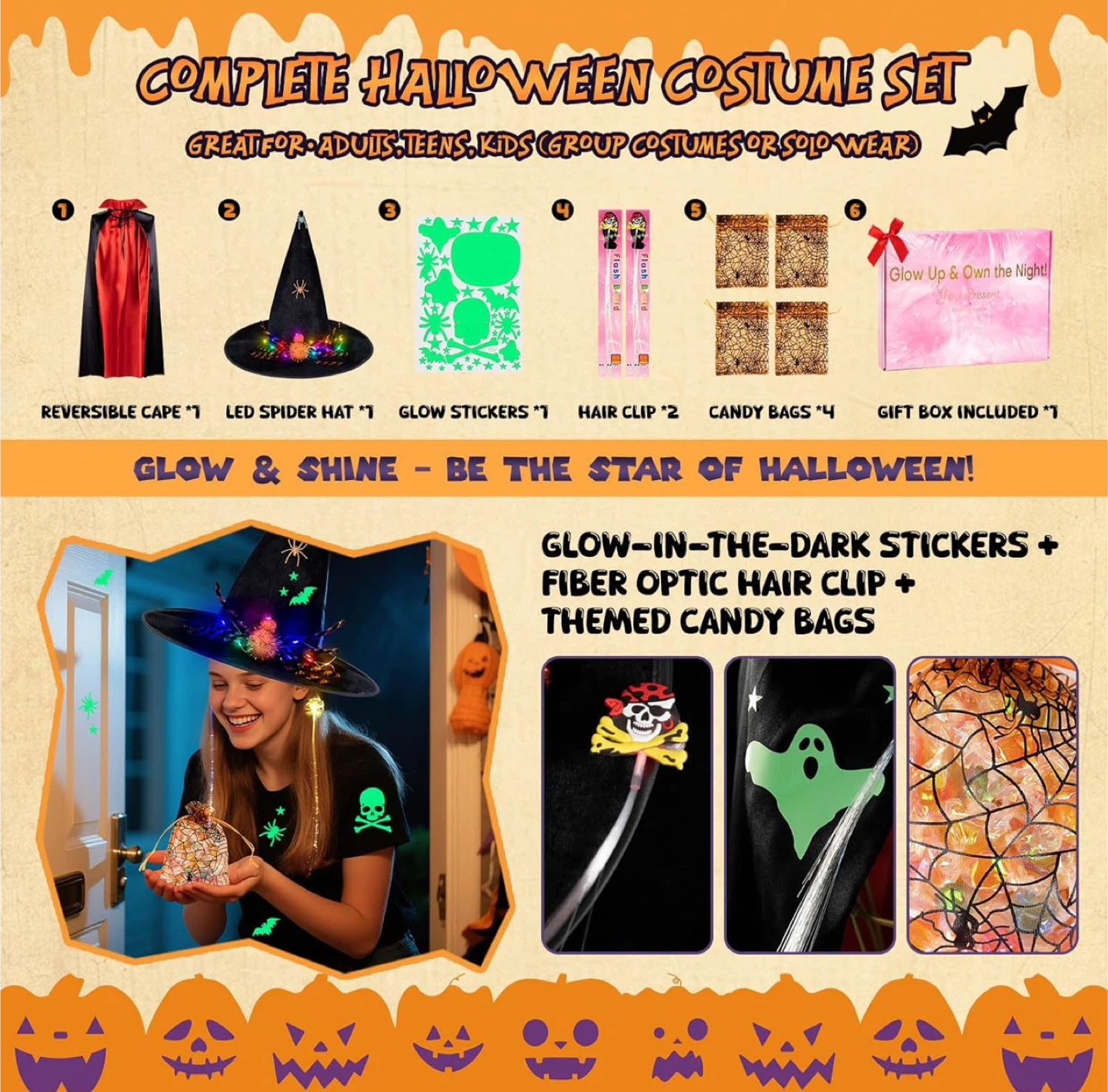 Halloween Costume Set: Cape, Hat, Stickers, and More! - photo 4