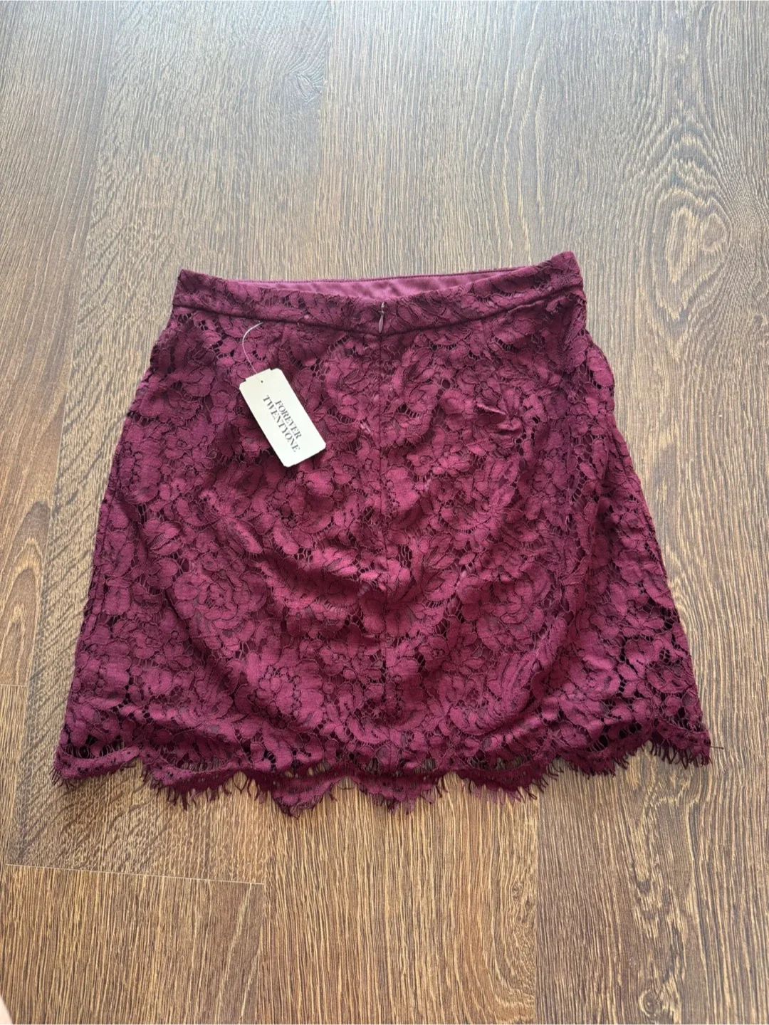 Brand New - Forever 21 burgundy lace mini skirt image indicator(2)