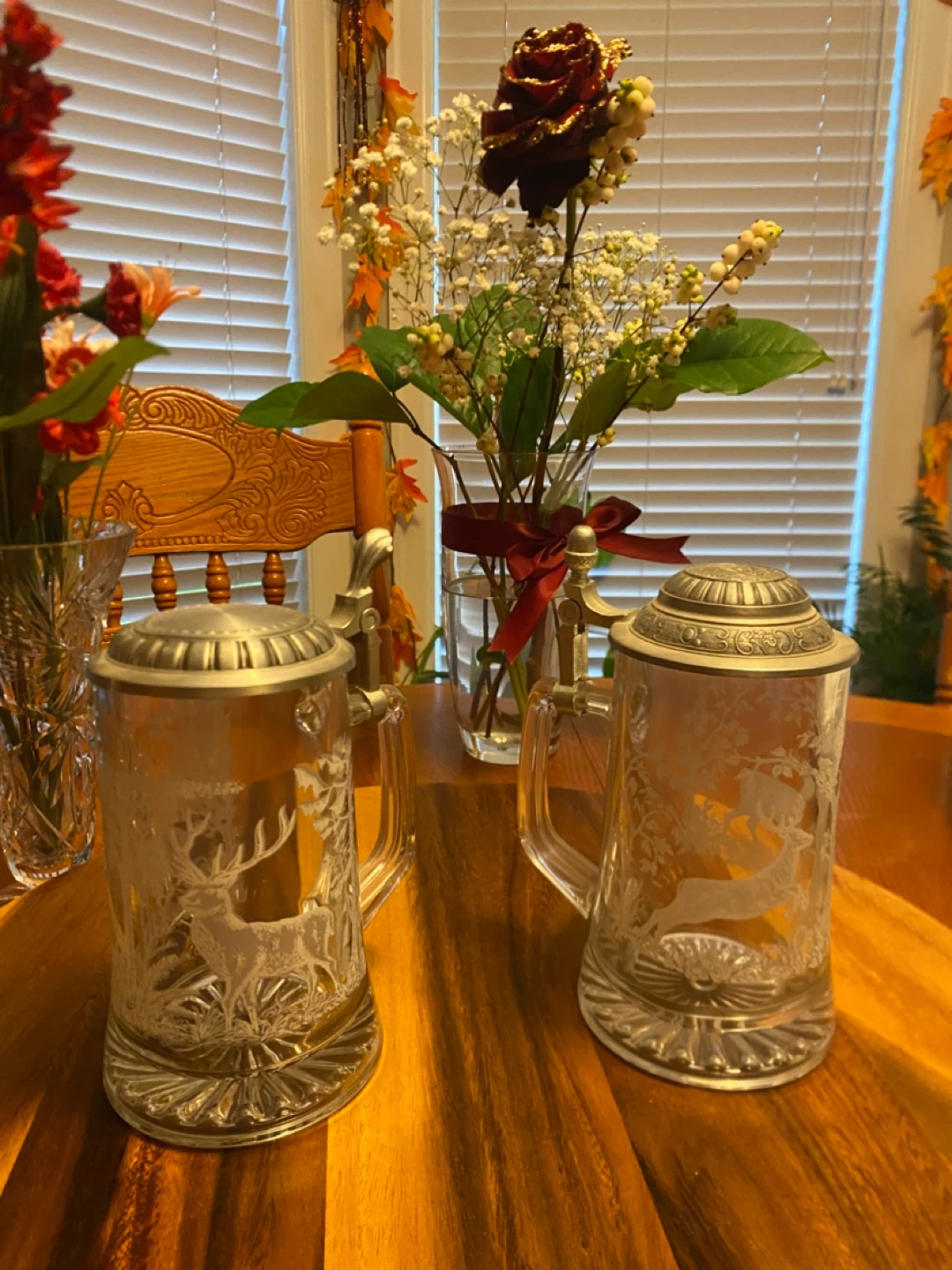 Vintage Deer Etched Glass Beer Steins - photo 2