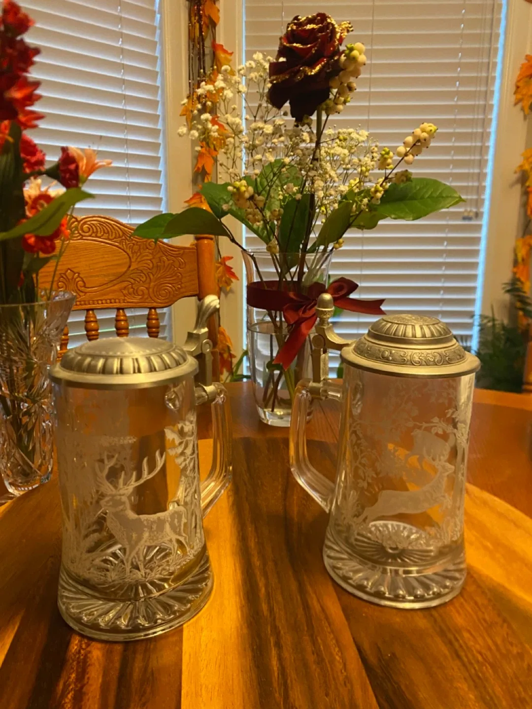 Vintage Deer Etched Glass Beer Steins image indicator(2)