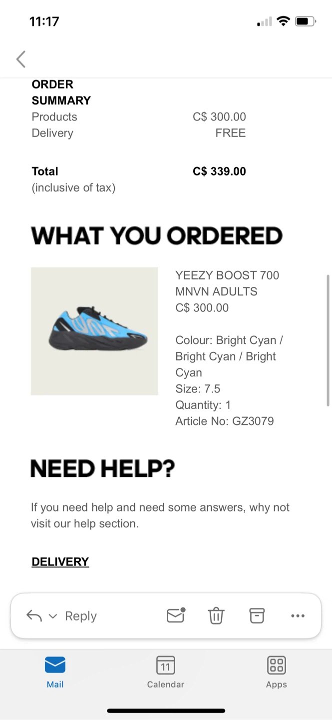 Yeezy Boost 700 MNVN Bright Cyan (Infant 8K, Adult 7.5)