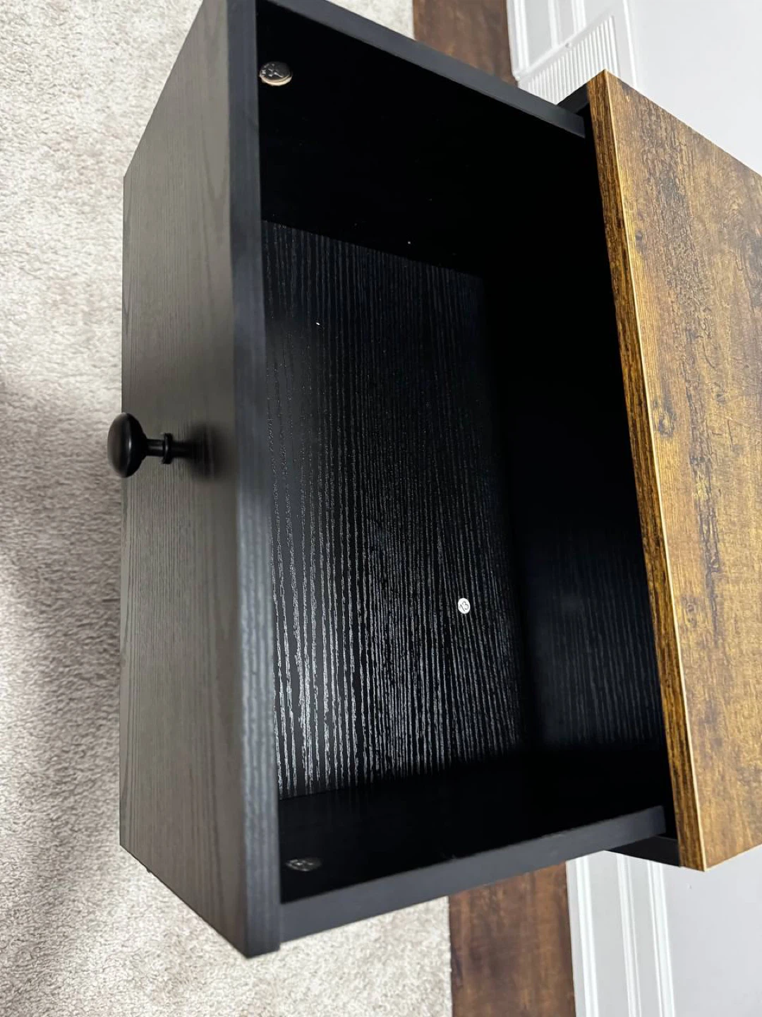 3-Tier Black Nightstand with Wood Drawer Storage – NEW - photo 2
