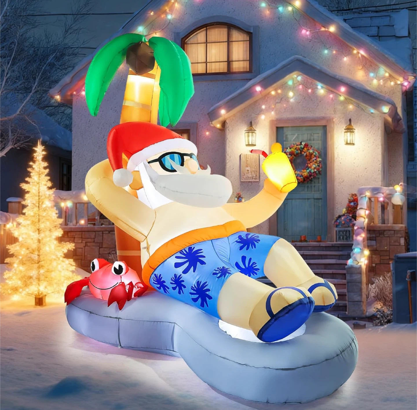 New Santa Inflatable with Palm Tree & Crab (Never open box)