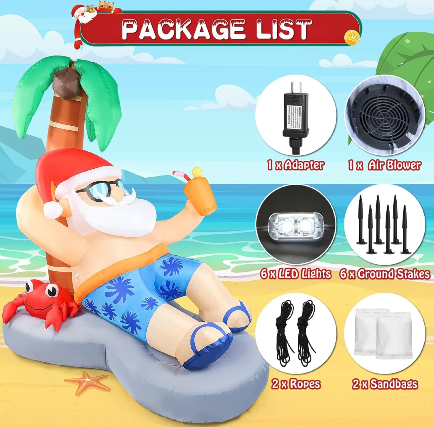 New Santa Inflatable with Palm Tree & Crab (Never open box) - photo 4