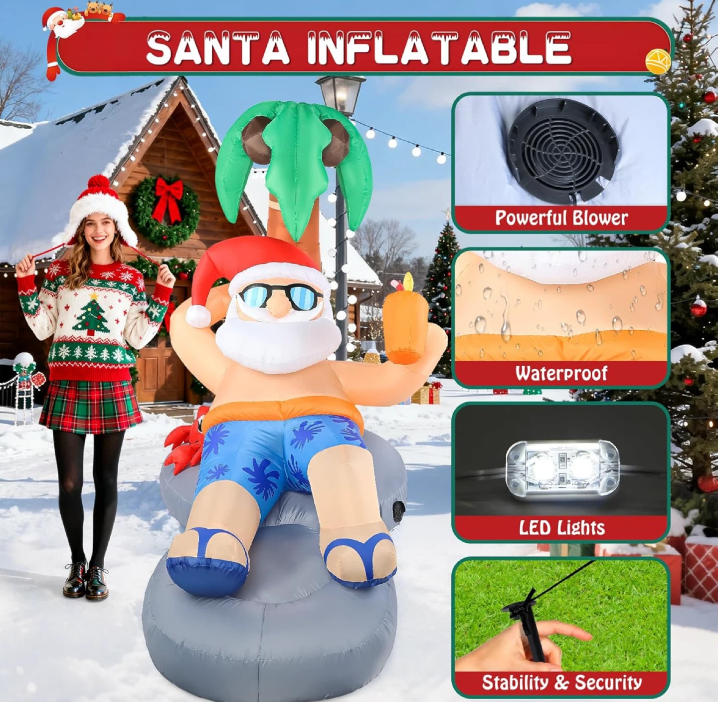 New Santa Inflatable with Palm Tree & Crab (Never open box) - photo 3