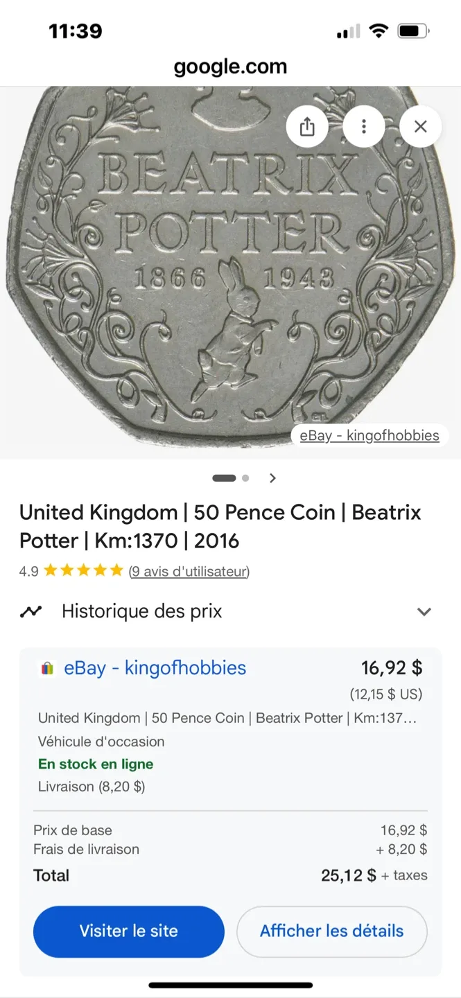 2016 UK 50 Pence Coin - Beatrix Potter thumbnail