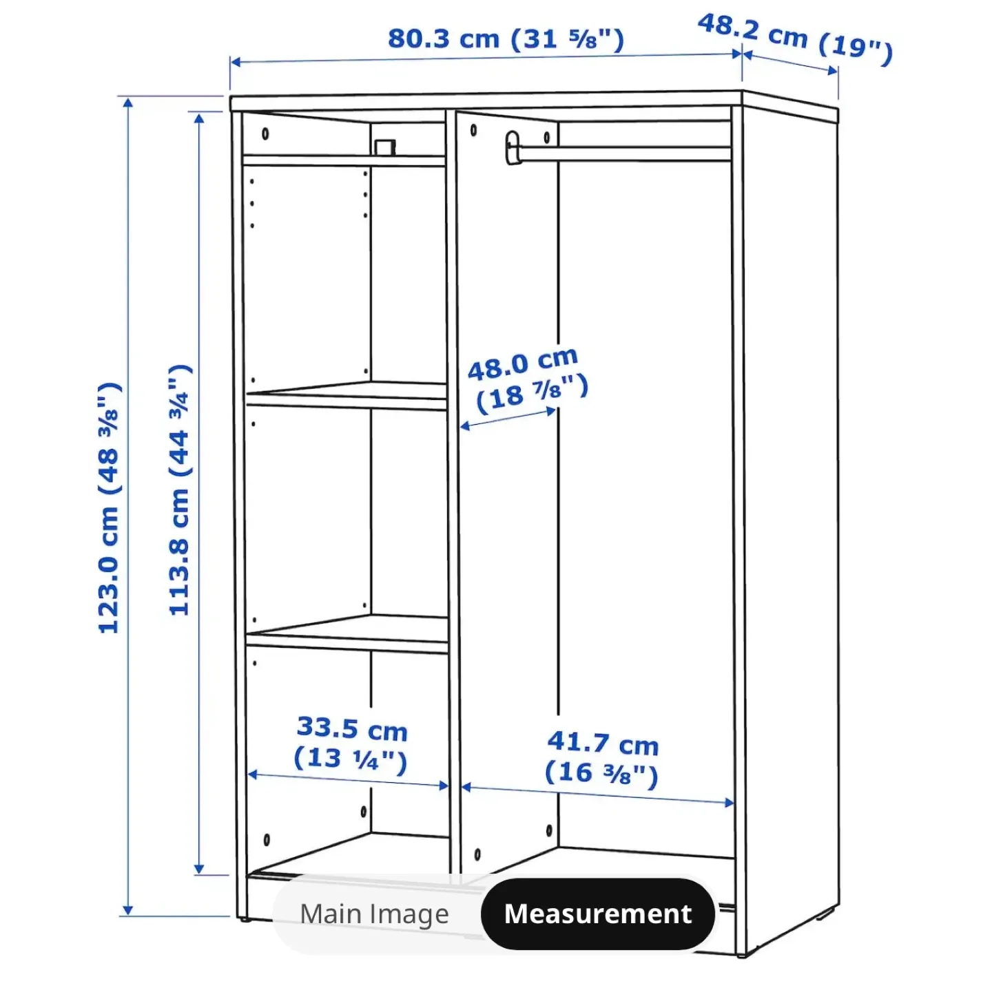 White Wardrobe with Shelves & Hanging Rod image indicator(3)
