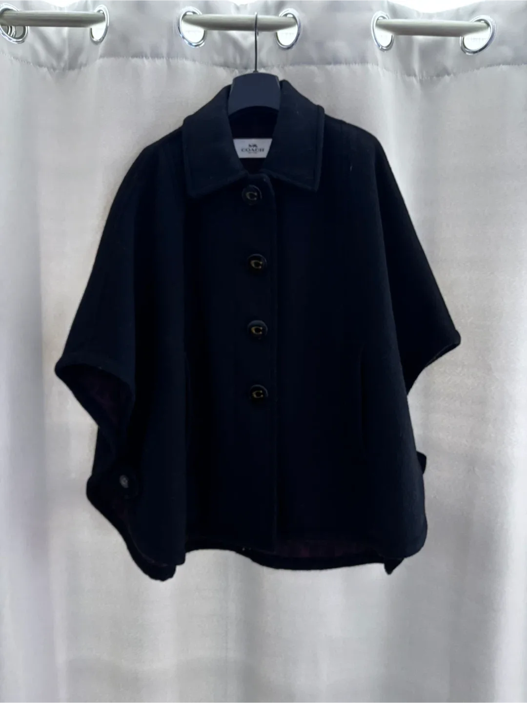 Coach Black Wool Blend Cape