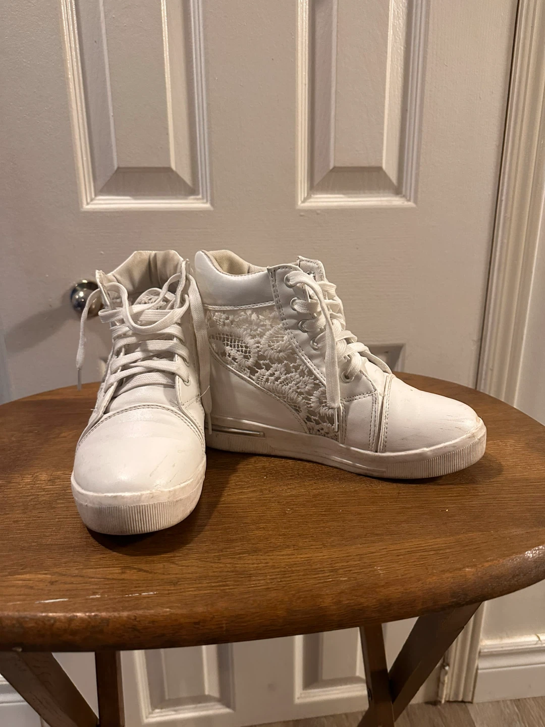 White Wedge Heel Sneakers
