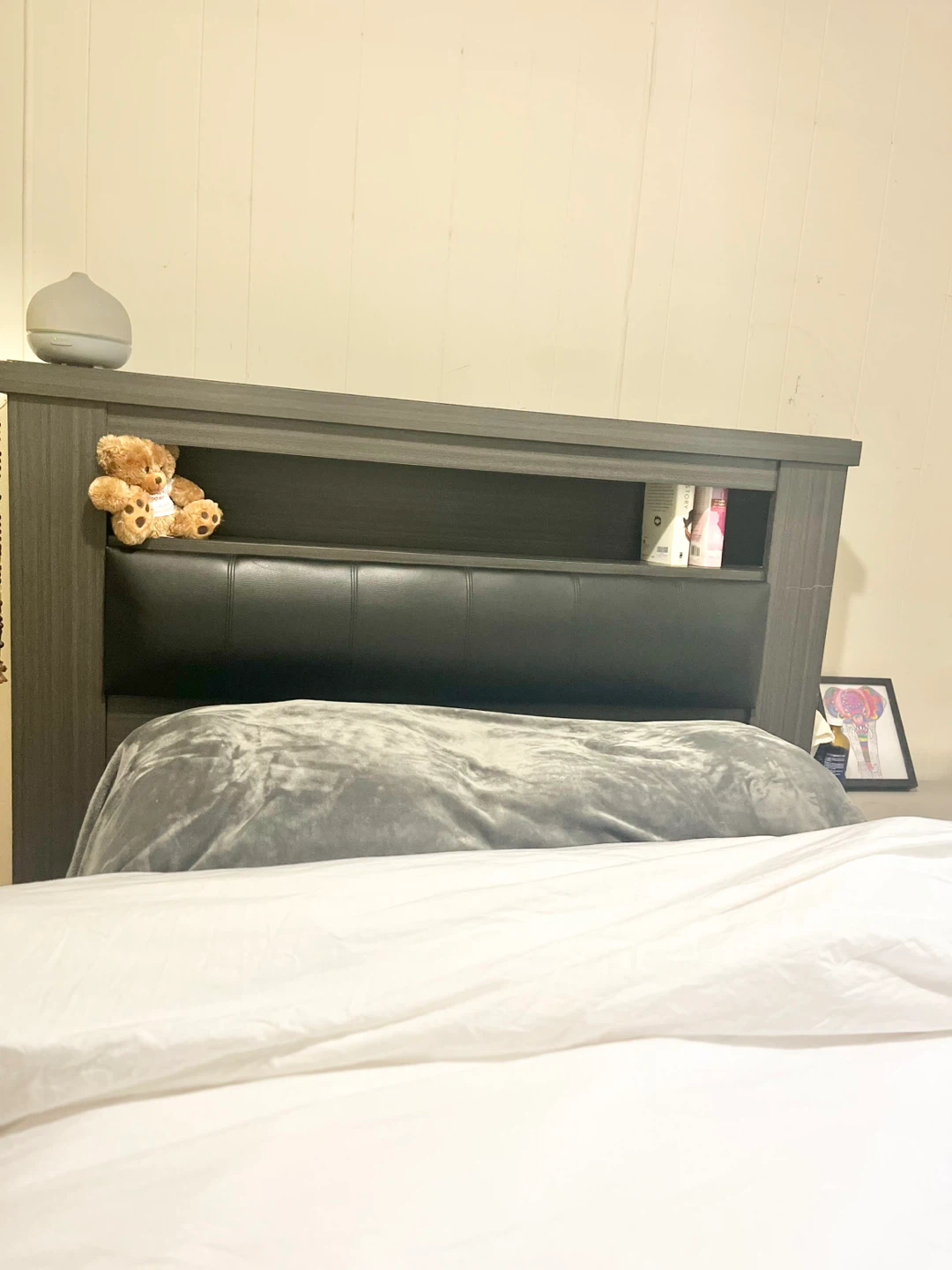 Grey Headboard with Bookshelf + frame - photo 3