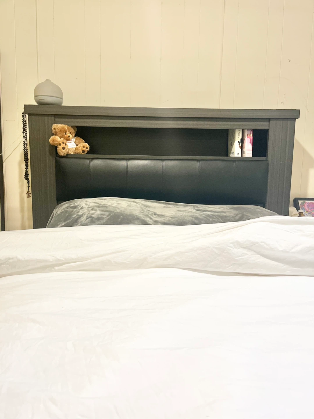 Grey Headboard with Bookshelf + frame - photo 2