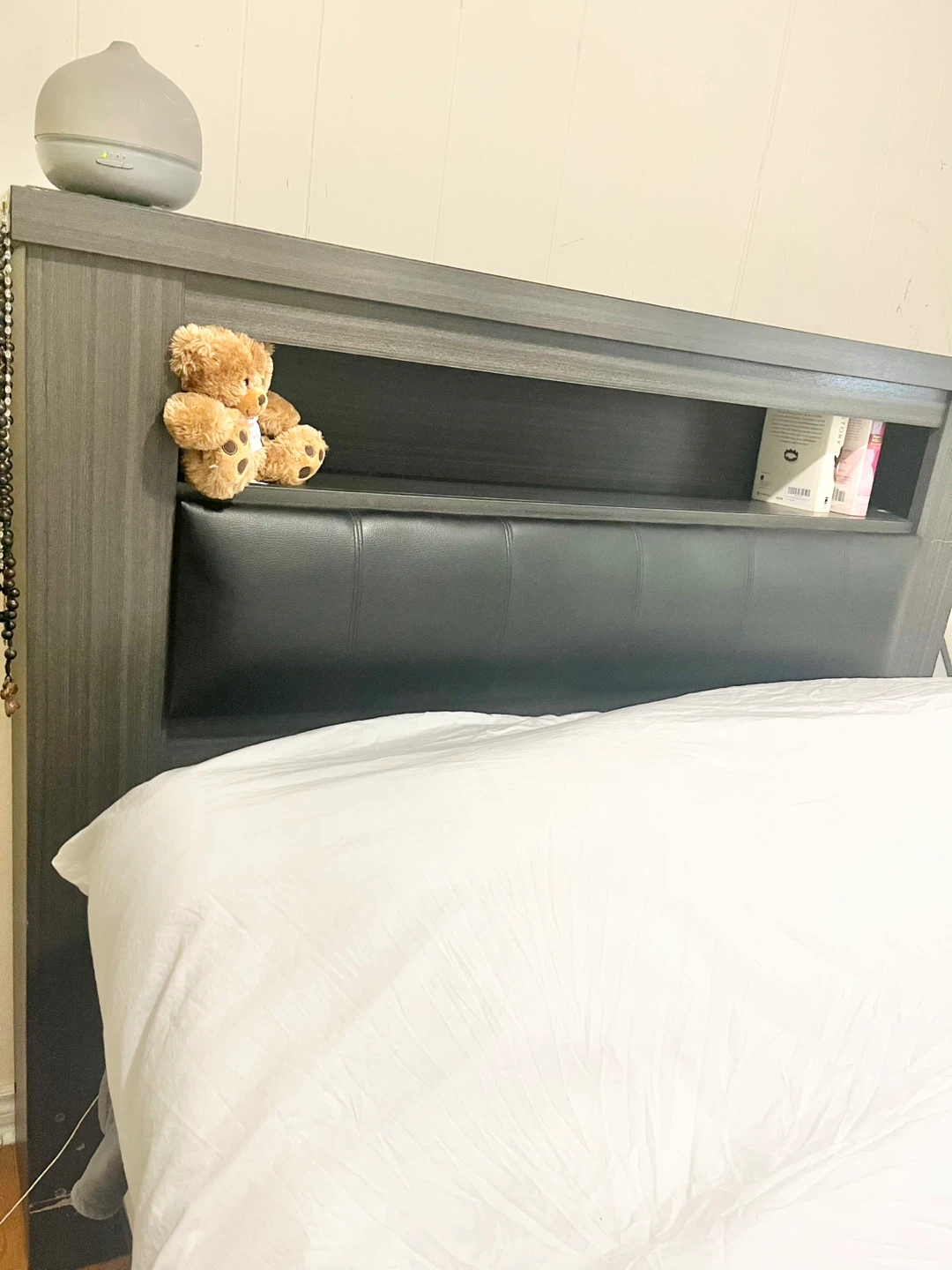 Grey Headboard with Bookshelf + frame