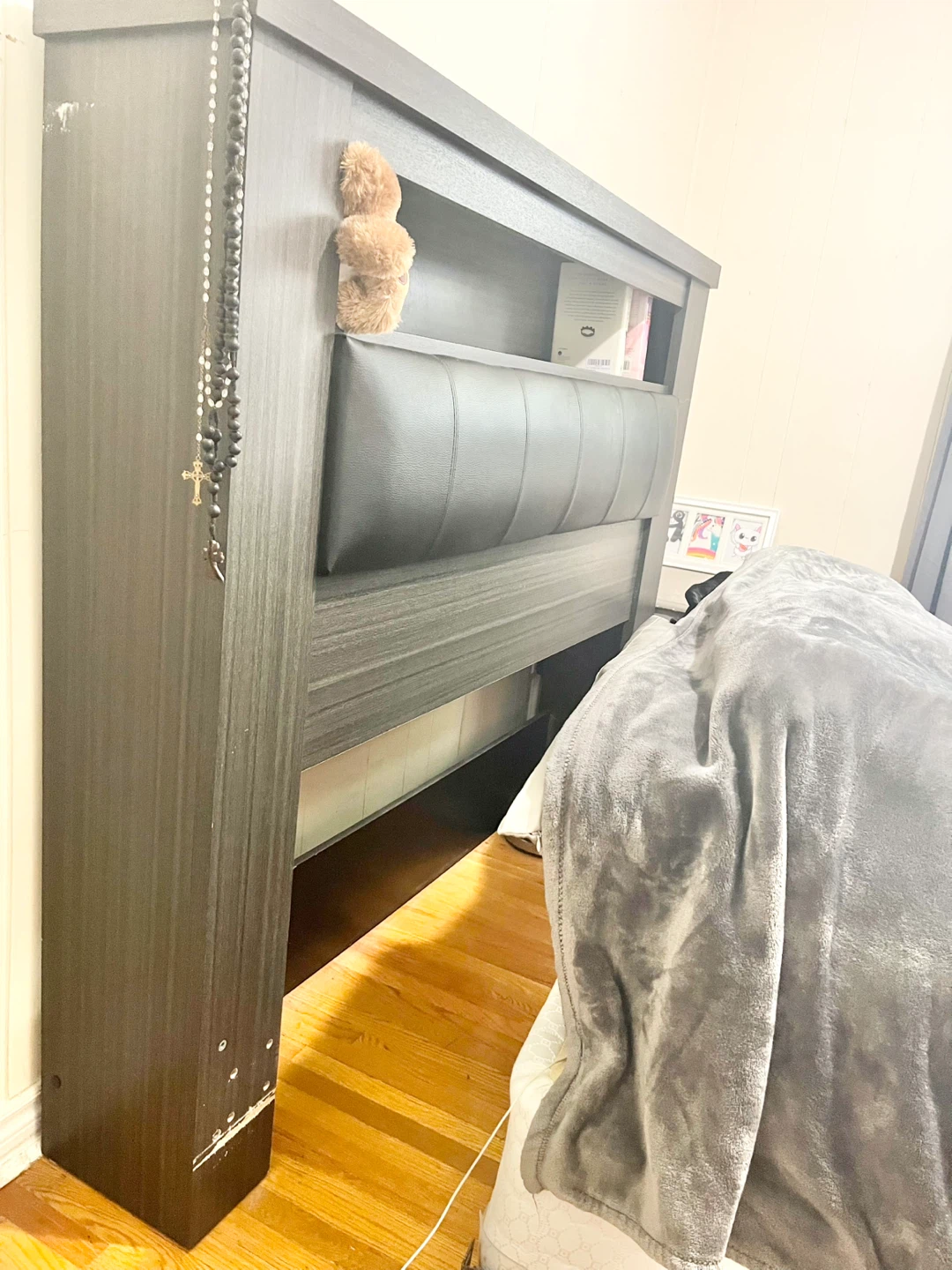 Grey Headboard with Bookshelf + frame - photo 5