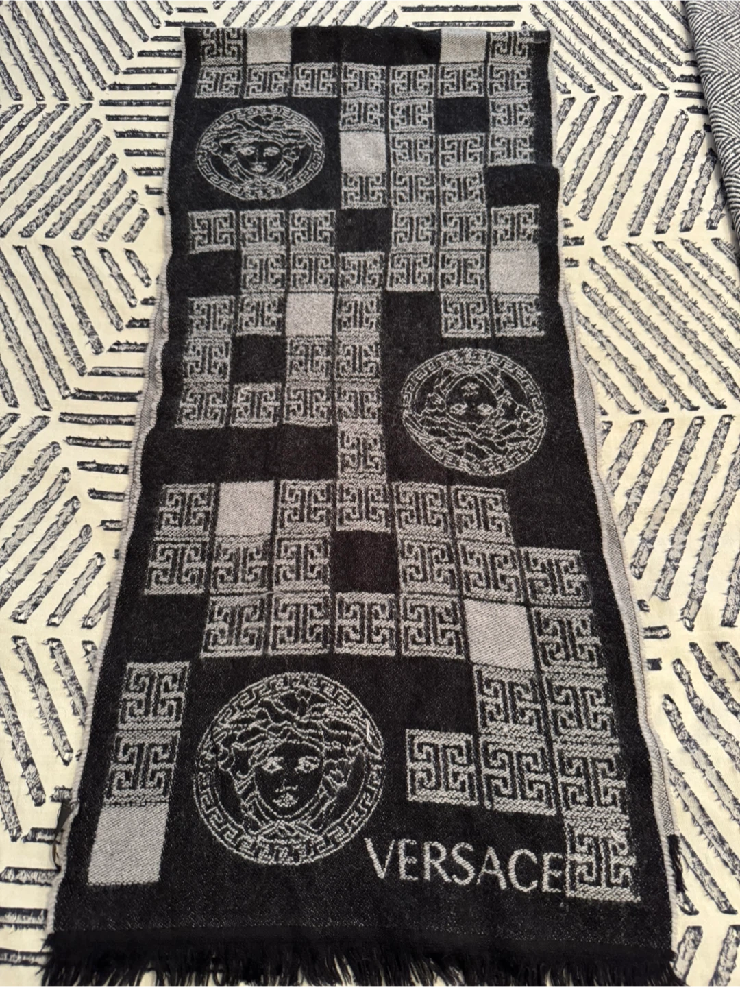 Versace Wool Scarf - Black & Grey