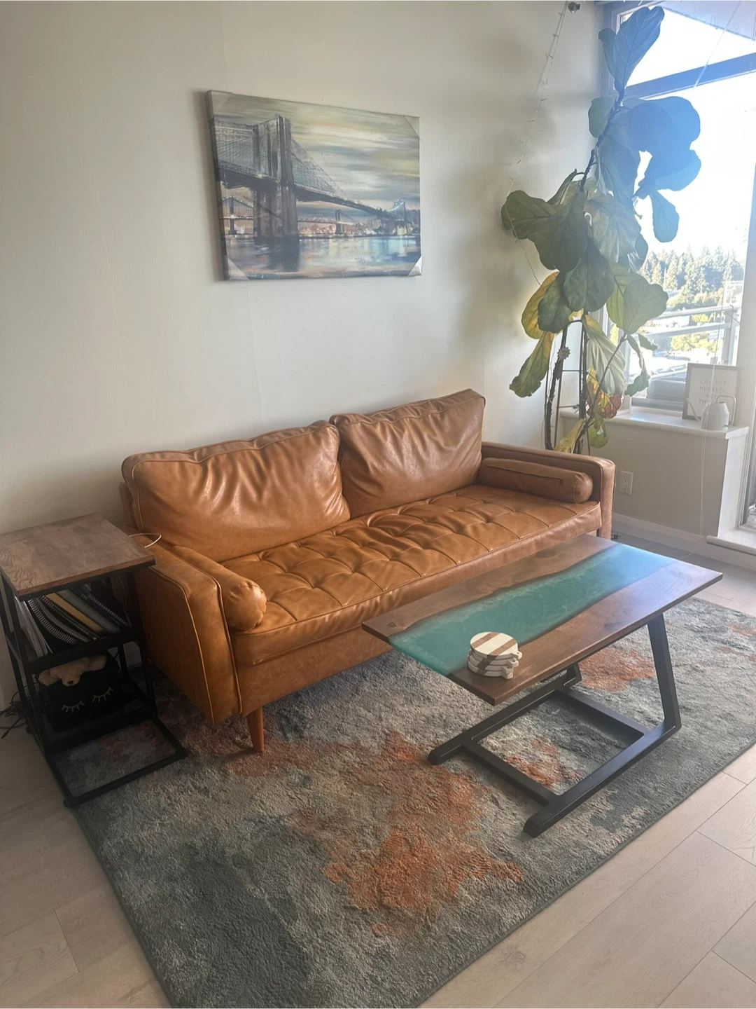 Tan Faux Leather Sofa - photo 2
