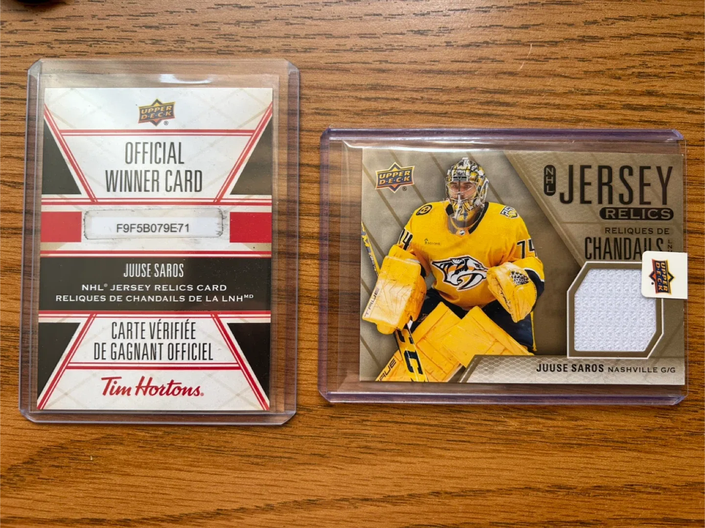Tim Hortons Juuse Saros Jersey Relic Card thumbnail