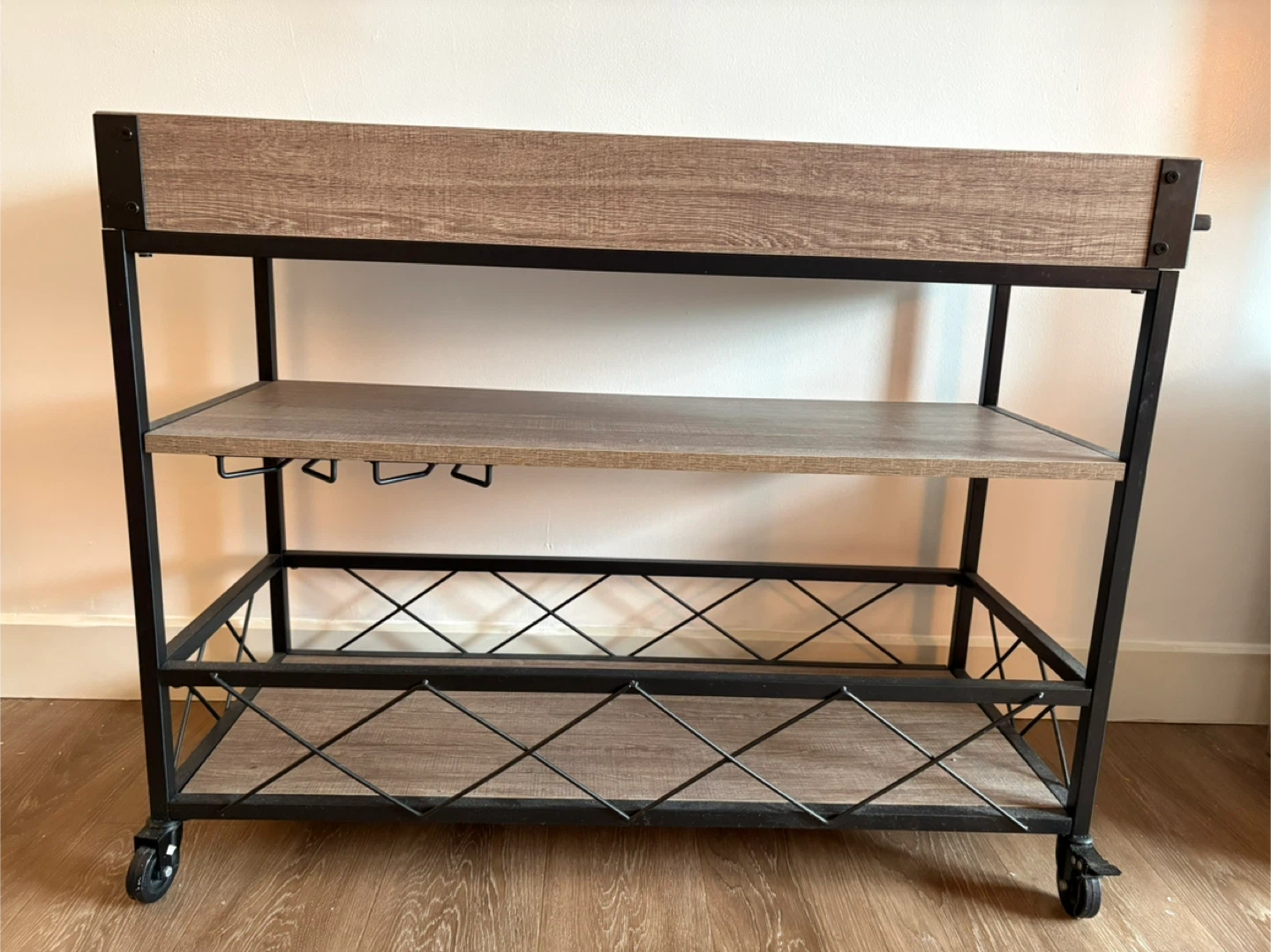 Rolling Bar Cart with Wine Glass Holder