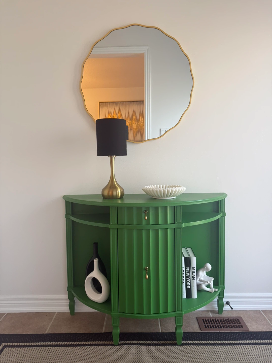 Green Half-Moon Console Table