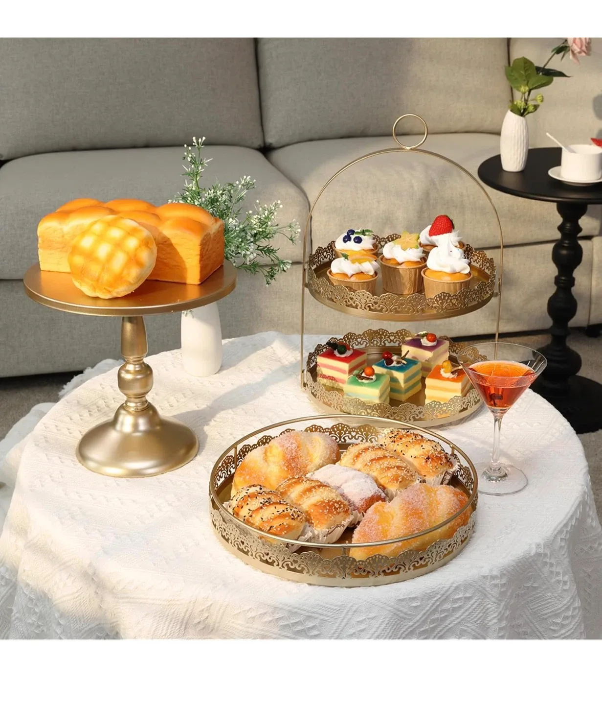 6 Pcs Gold Cake Stands Set, QENUIITEA Cake image indicator(2)