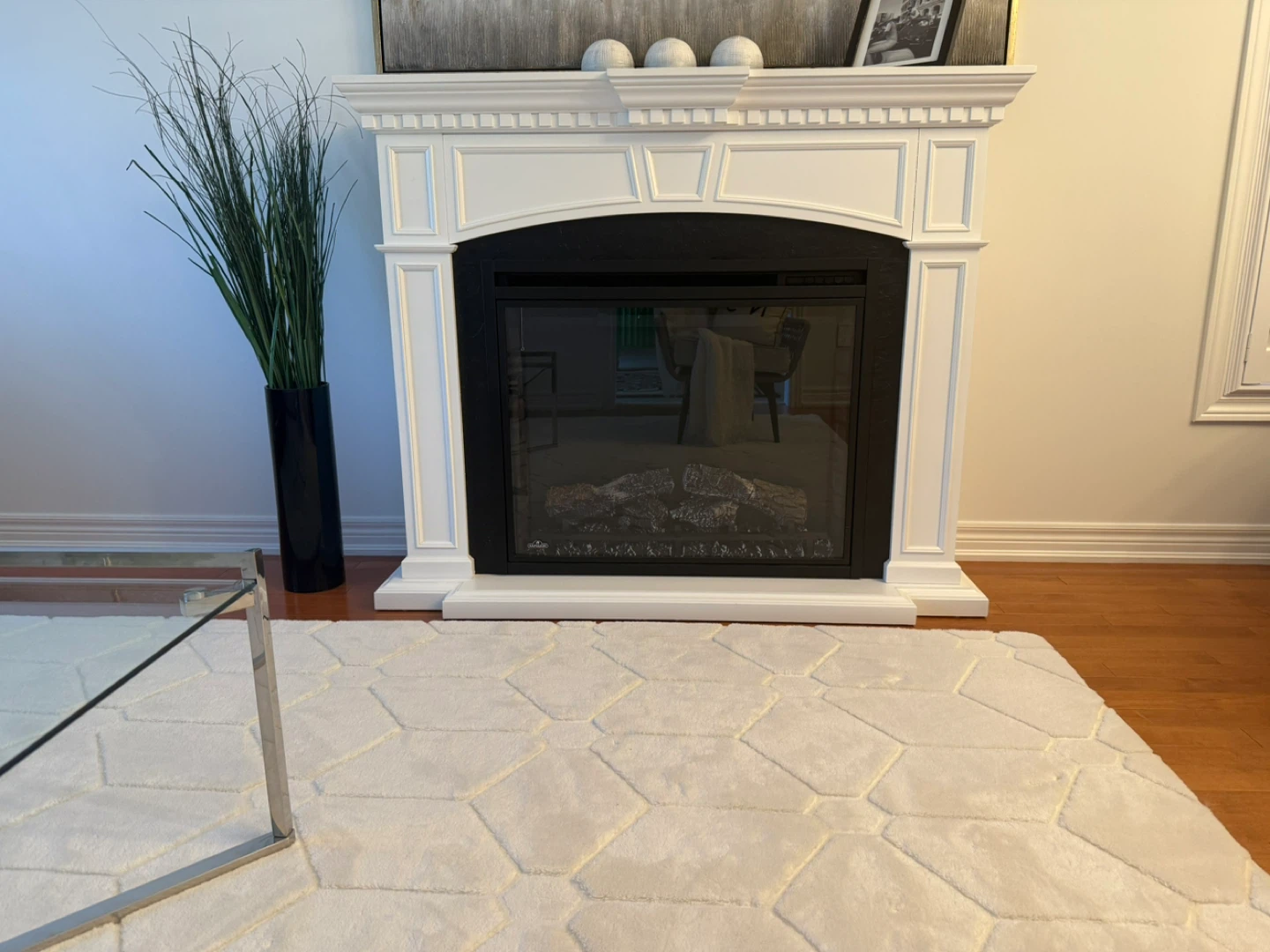 Electric Fireplace with White Mantel