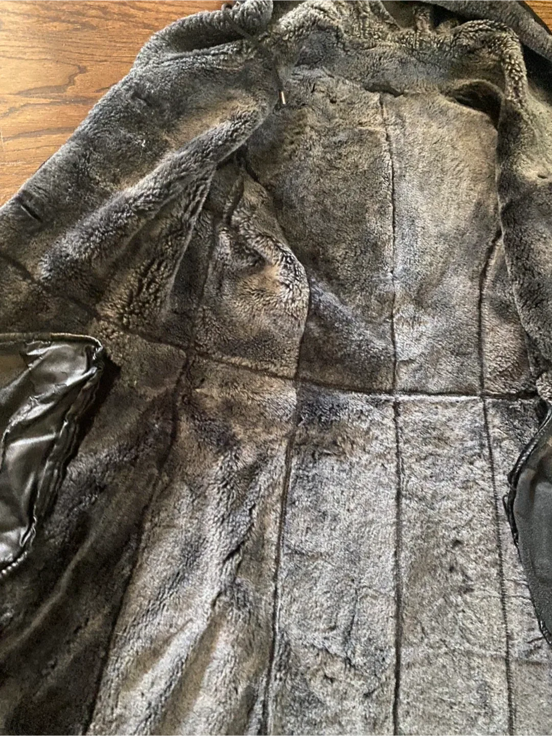 Black Suede & Faux Fur Hooded Coat, Size S image indicator(3)