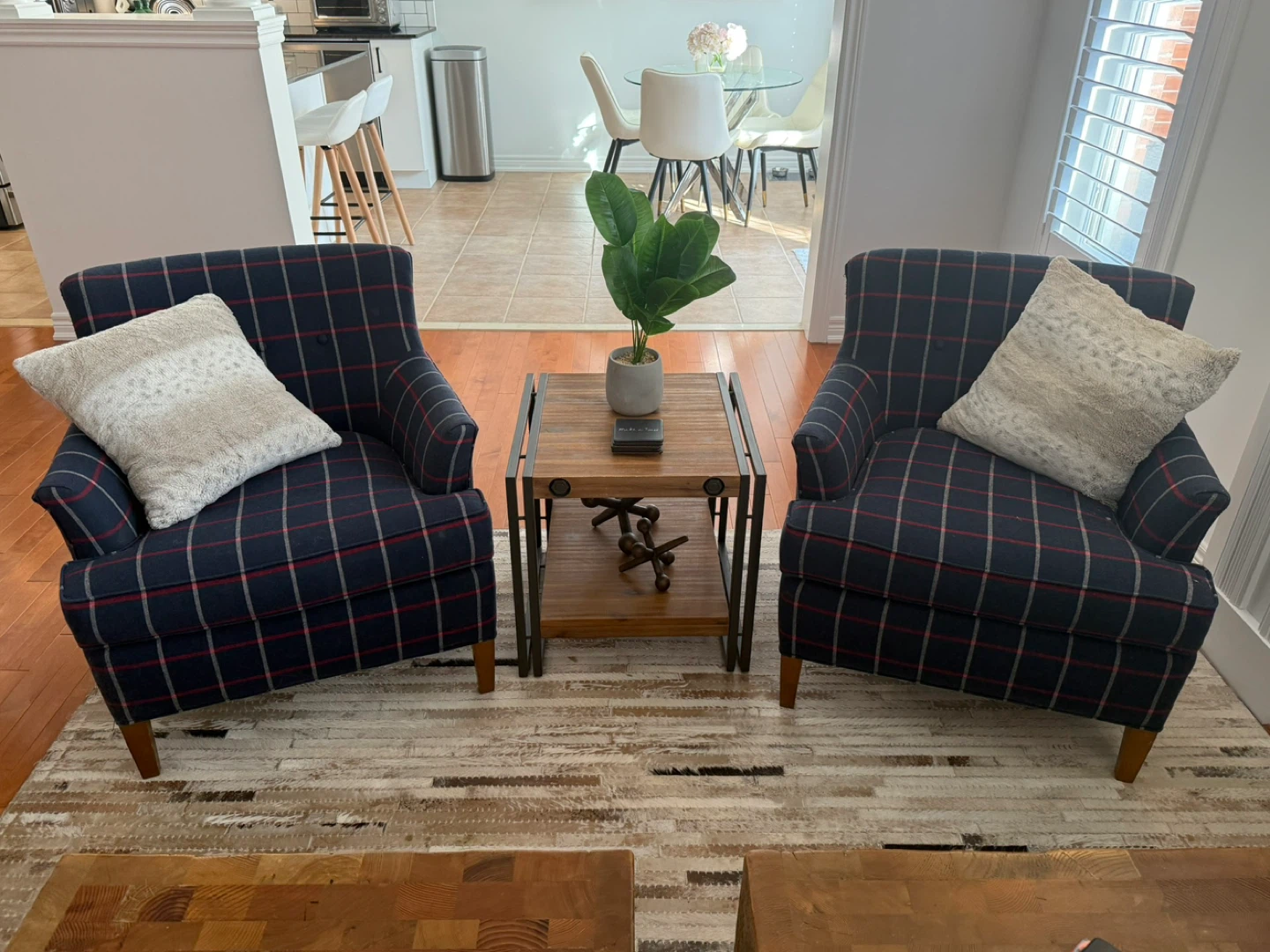 Custom Blue Plaid Armchair - Set of 2 - photo 3