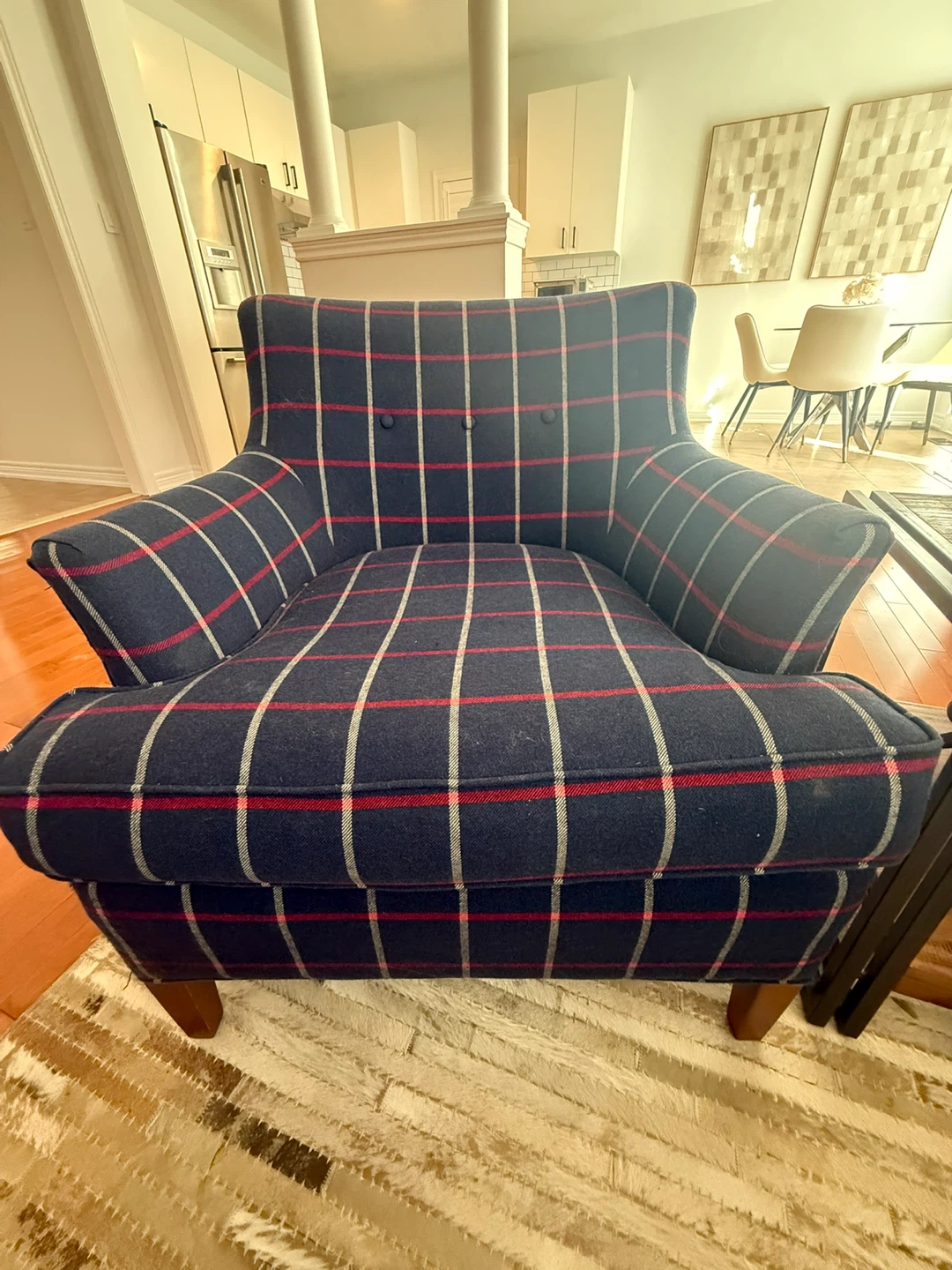 Custom Blue Plaid Armchair - Set of 2