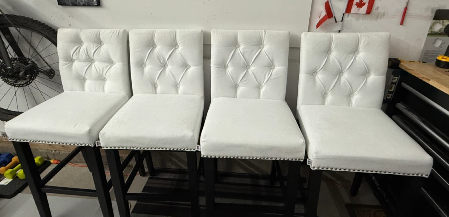 Set of 4 White Upholstered Bar Stools - photo 2