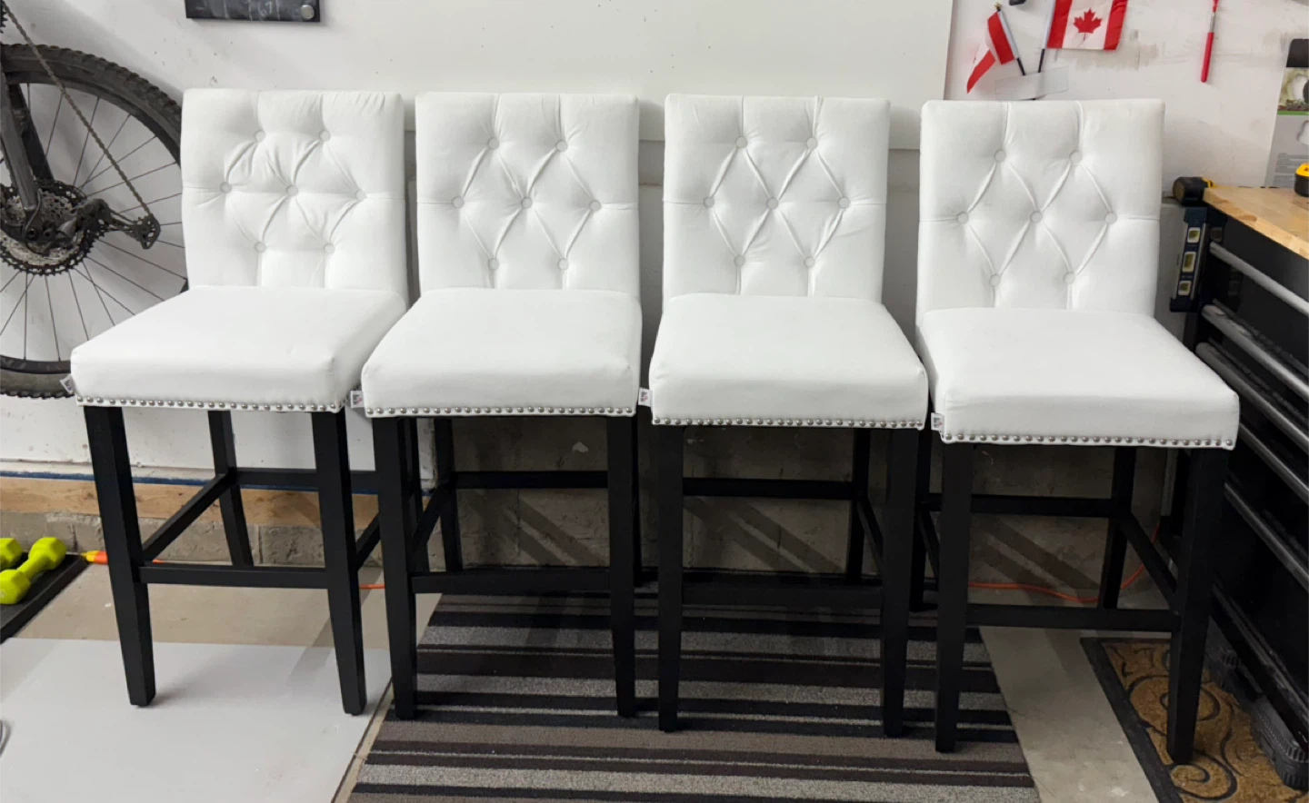 Set of 4 White Upholstered Bar Stools